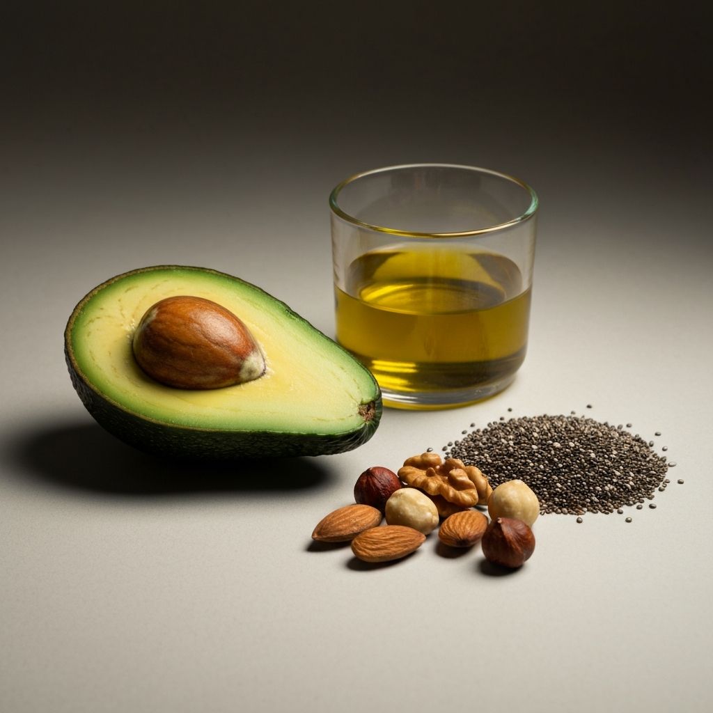 Gesunde Fettquellen wie Avocado und Olivenöl